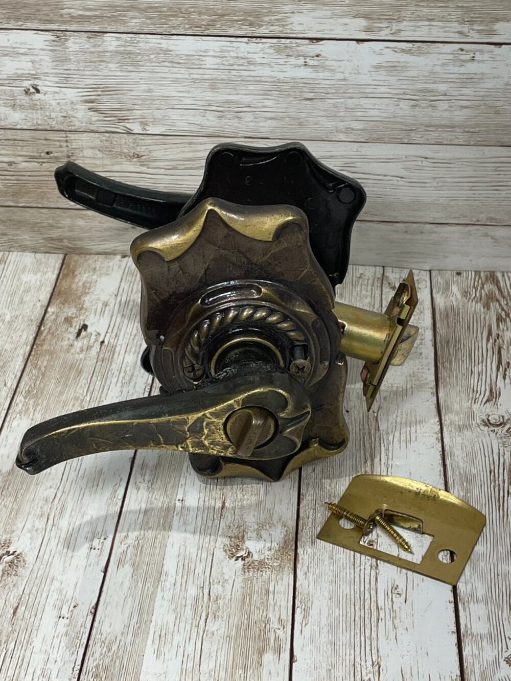 Vintage Amerock Carriage House Ornate Solid Brass Door Lever Handle With Lock